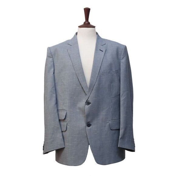 Mens Blazer Blue Striped Cotton Lined Formal Party Jacket Wedding Sport Coat 46R